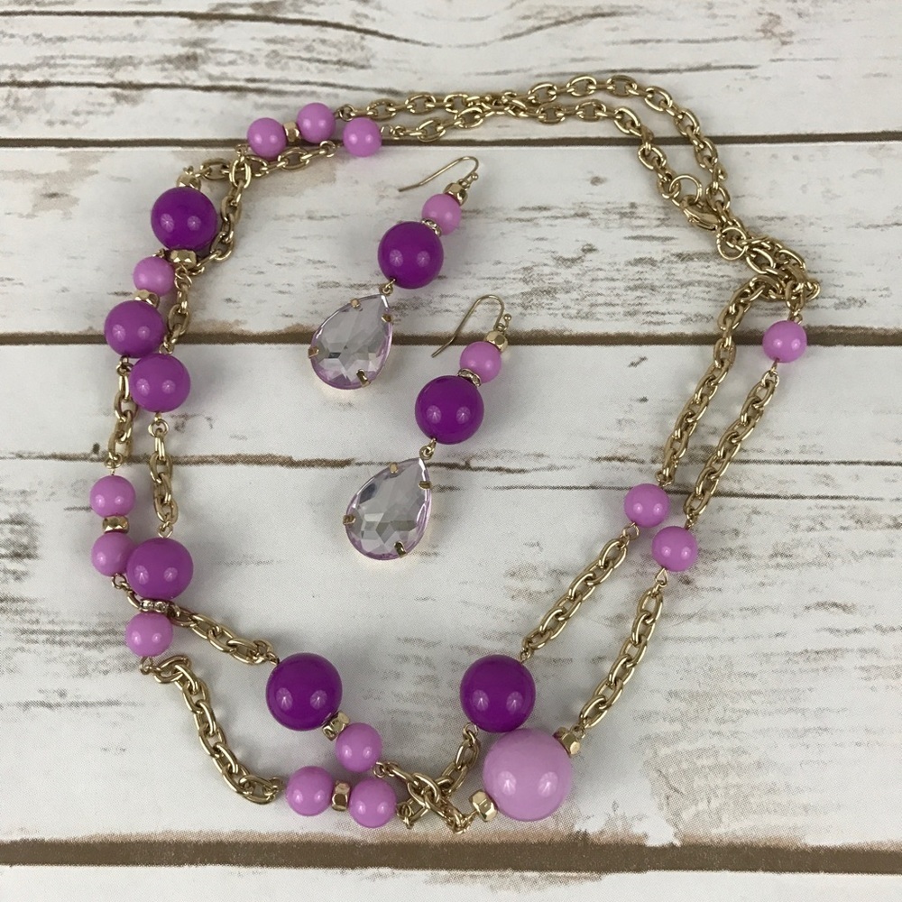 Purple and gold tone Necklace & Earring Set